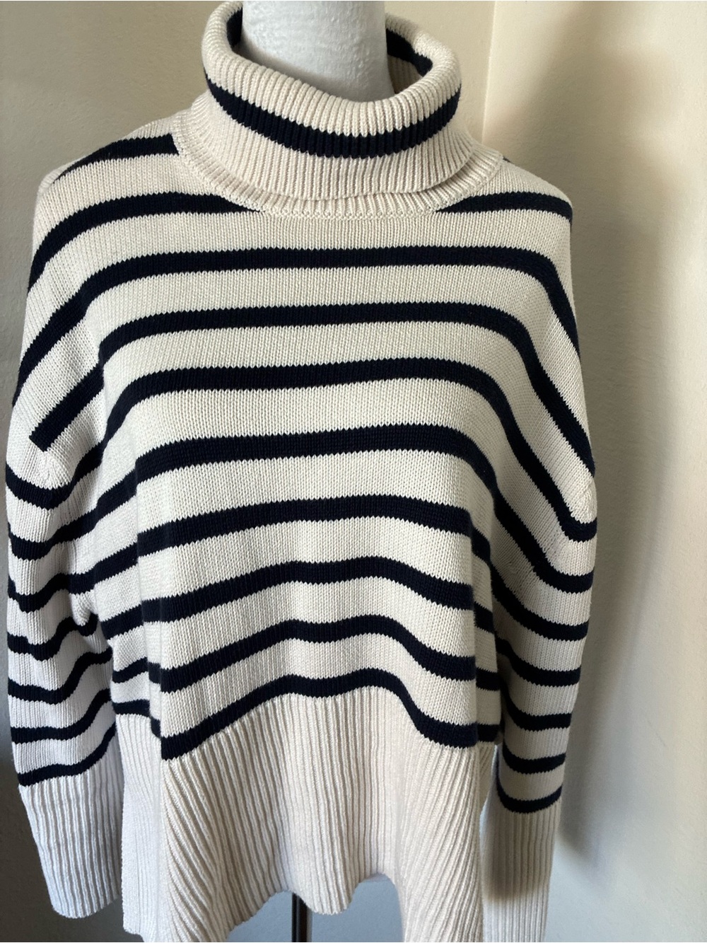 Gap Striped Cream and Navy Turtleneck Sweater